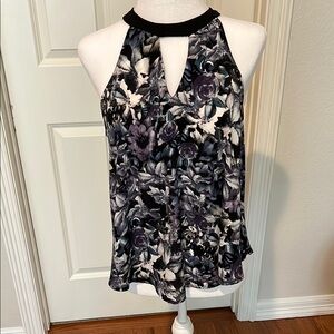 ASTR Floral Halter Neck Top - Black and Purple